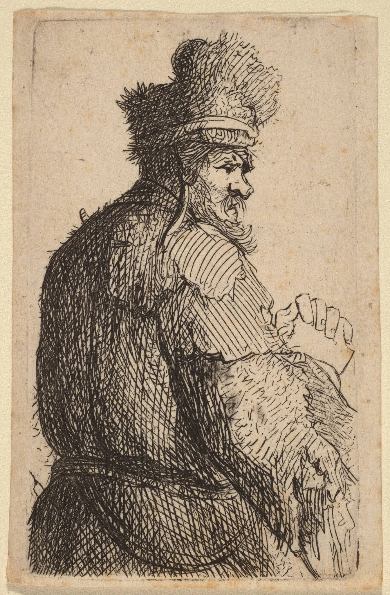 Old Man Seen from Behind, Profile to Right, by Rembrandt, ink, 1631