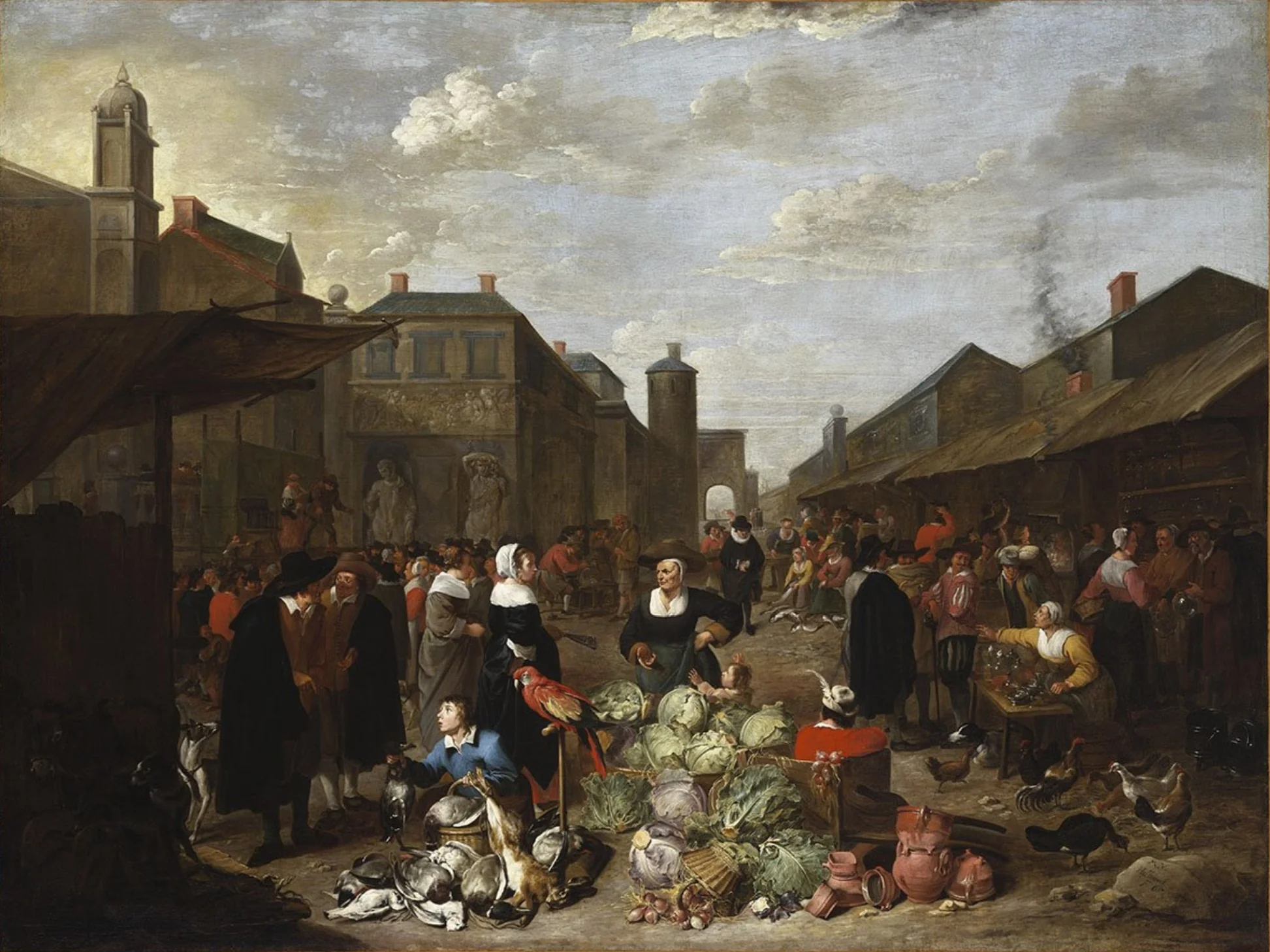 Town Market, by Mattheus van Helmont, oil, 1690