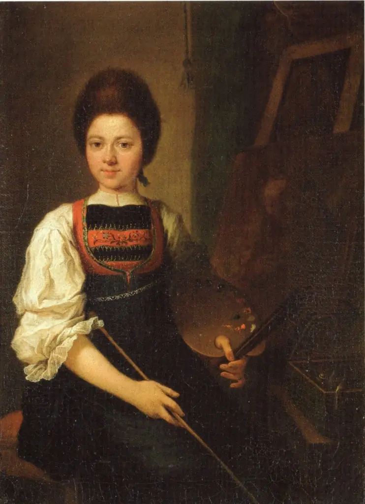 Self-Portrait in the Traditional Costume of the Bregenz Forest, Seated at her Easel