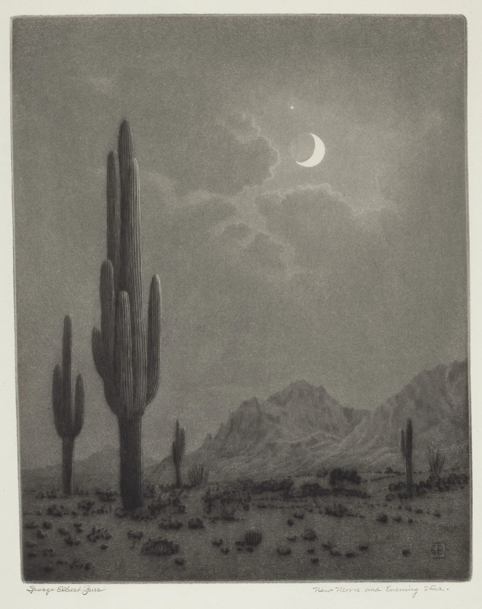 New Moon and Evening Star, by George Elbert Burr, ink, 1932