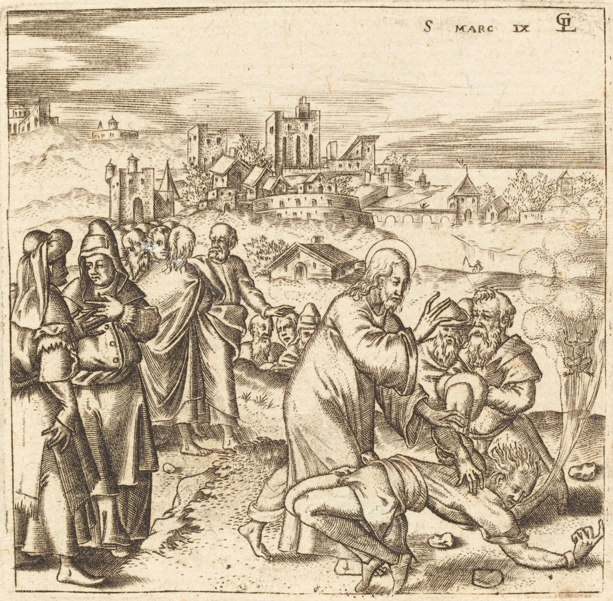 Christ Heals the Epileptic Boy, by Léonard Gaultier, ink, 1578