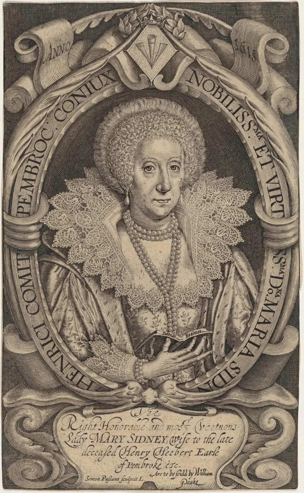 Mary Sidney, Countess of Pembroke, by Simon van de Passe, ink, 1618