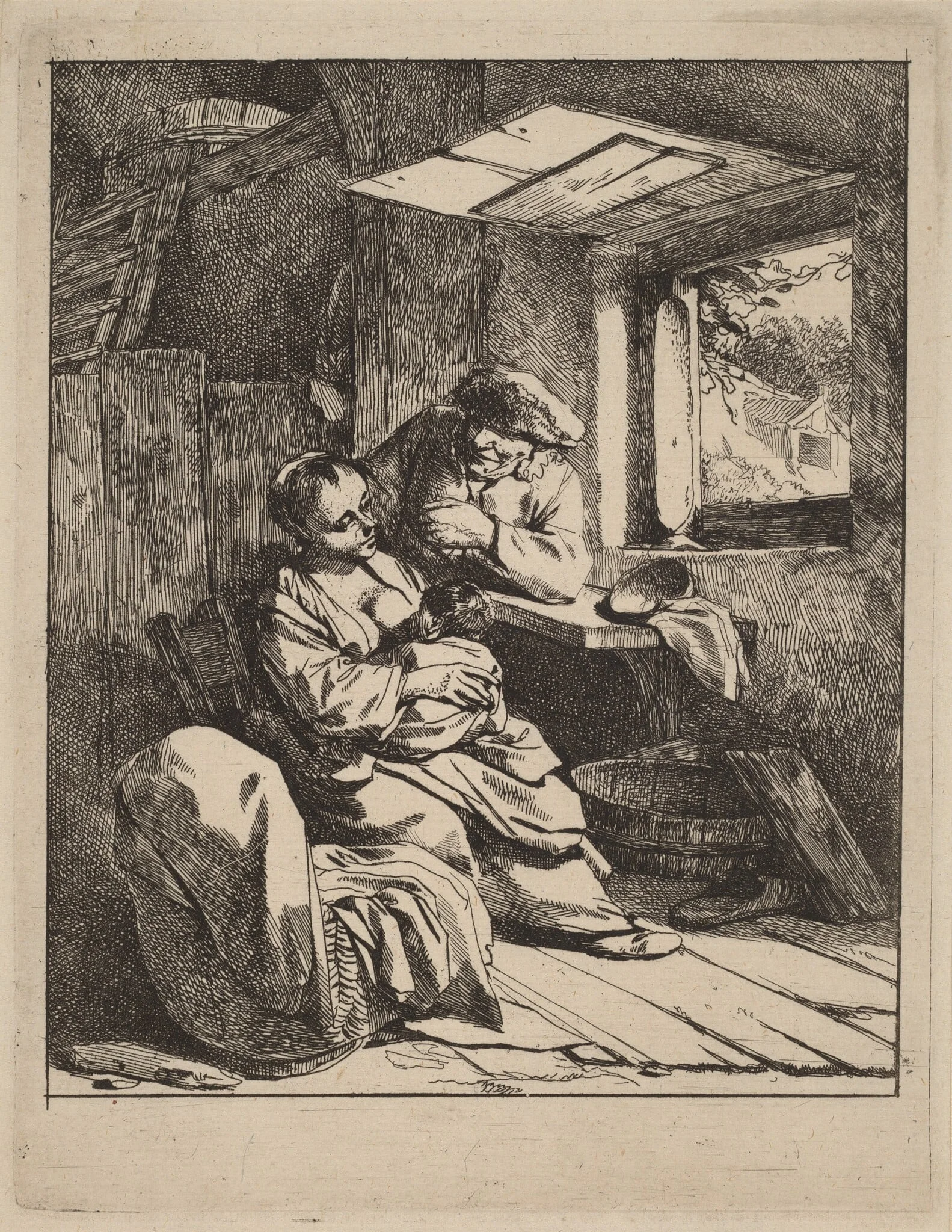 The Young Mother, by Cornelis Pietersz Bega, ink, 1648