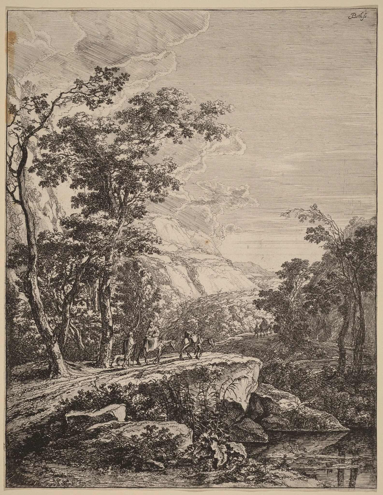 The Woman on the Hinny, by Jan Both, ink, 1700