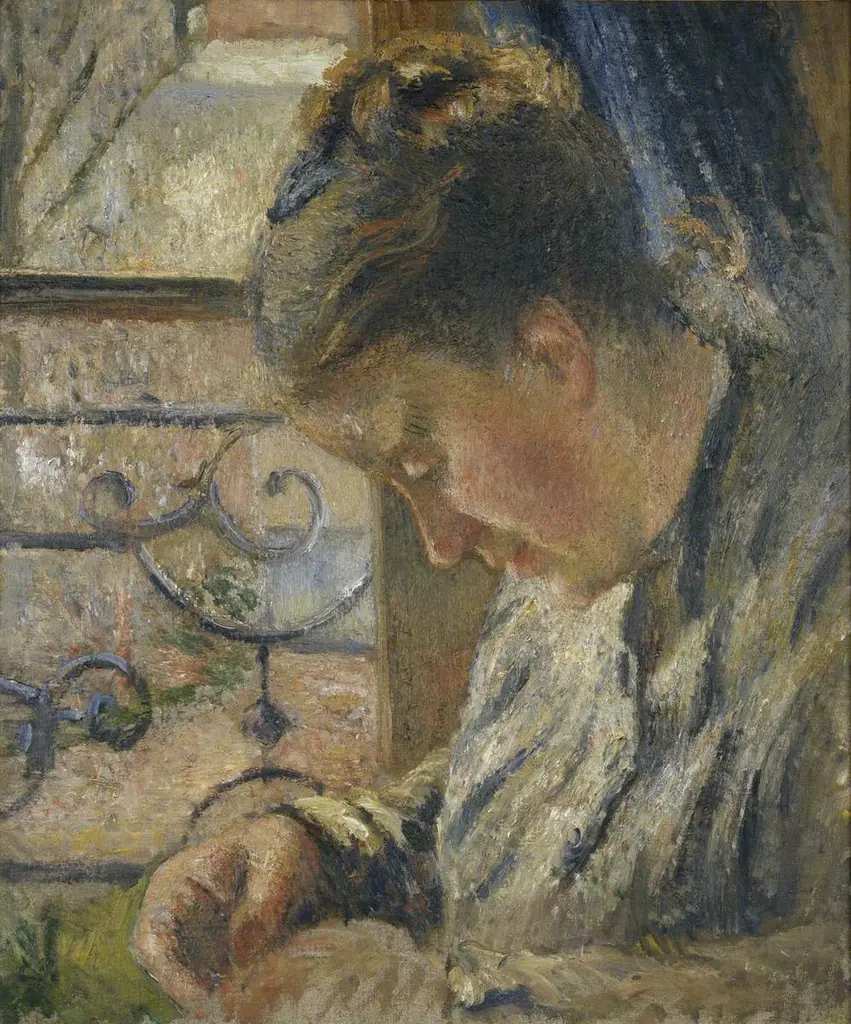 Julie Pissarro Sewing, the 'Red House', Pontoise