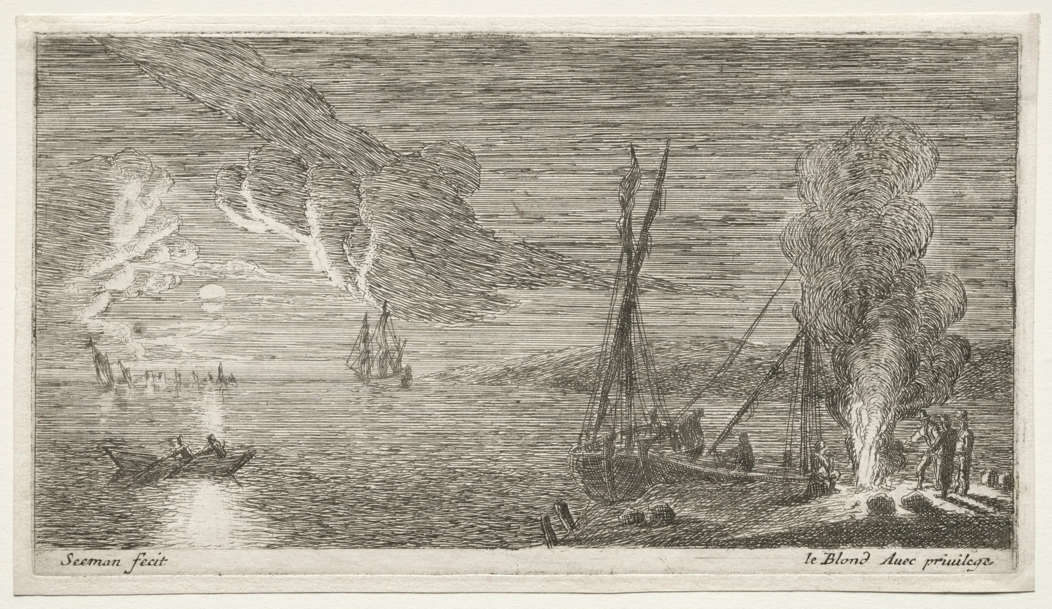 A Bonfire and Moonlight, by Jean Le Blond, 1658