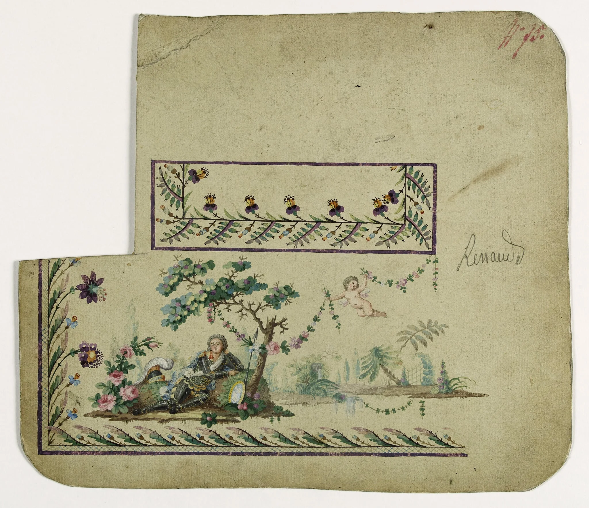 Gilet décor Renaud enchanté par Armide, projets de broderies de gilet, XVIIIème siècle, by Anonyme, 1785