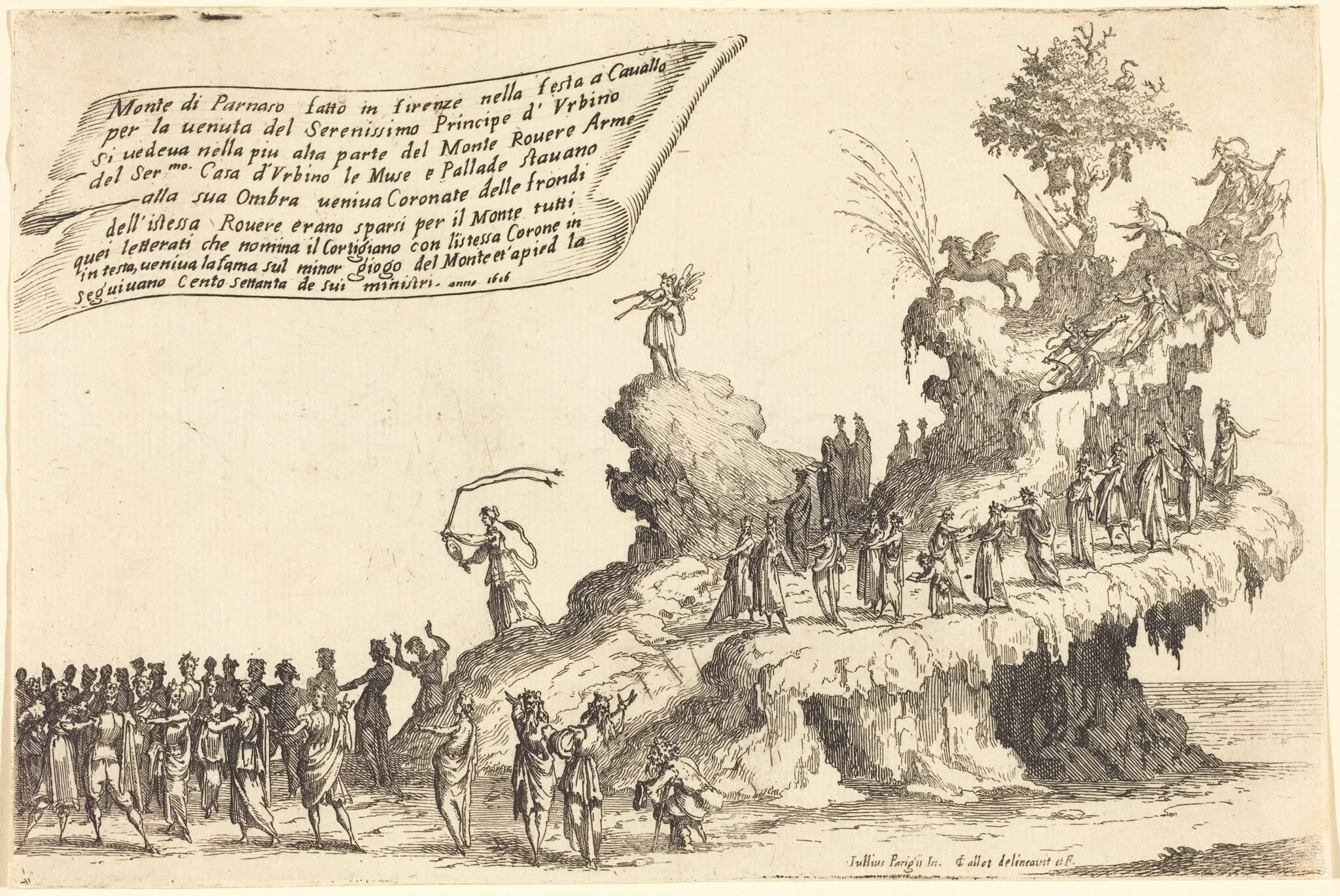 The Float of Mount Parnassus, by Jacques Callot, ink, 1616