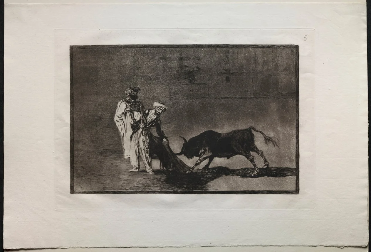Bullfights:  The Moors Make a Different Play in the Ring Calling the Bull with the Burnous, by Francisco Goya, 1816