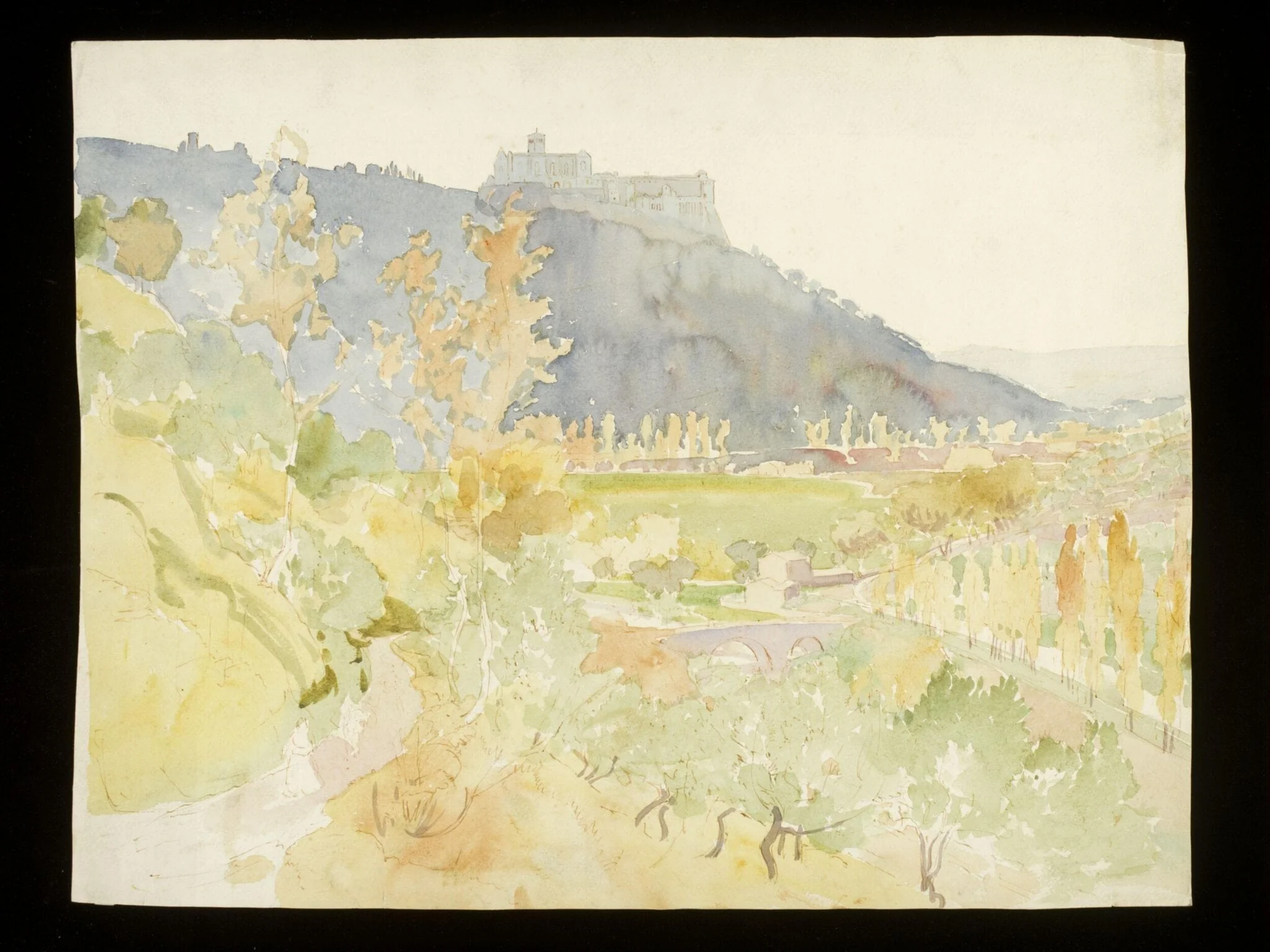 Landscape study, by Alfred East, watercolor, 1870