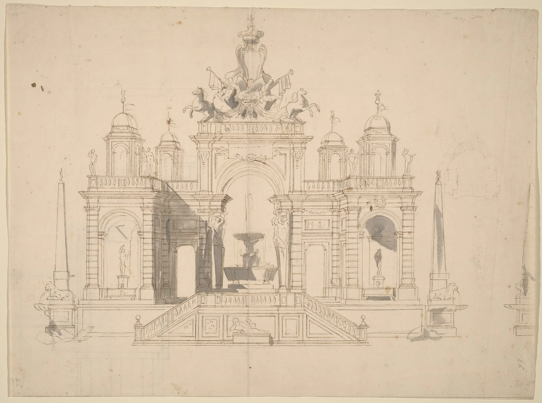 Study for "The Seconda Macchina for the Chinea of 1754: An Allegory of Waterworks", by Paolo Posi, ink, 1754