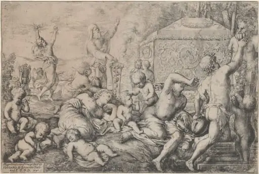 Bacchanal with Altar, Faun, and Silenus