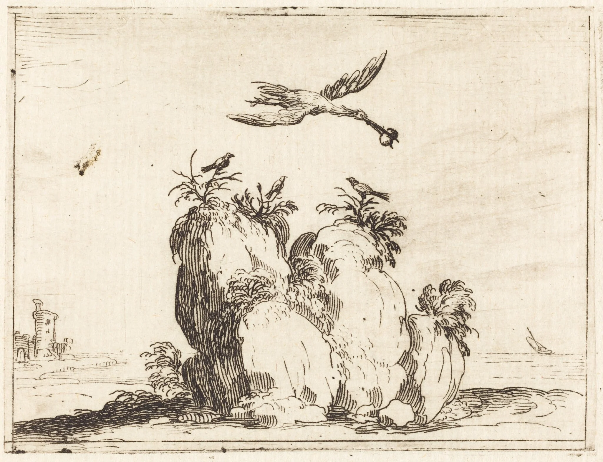 Crane Flying, by Jacques Callot, ink, 1628