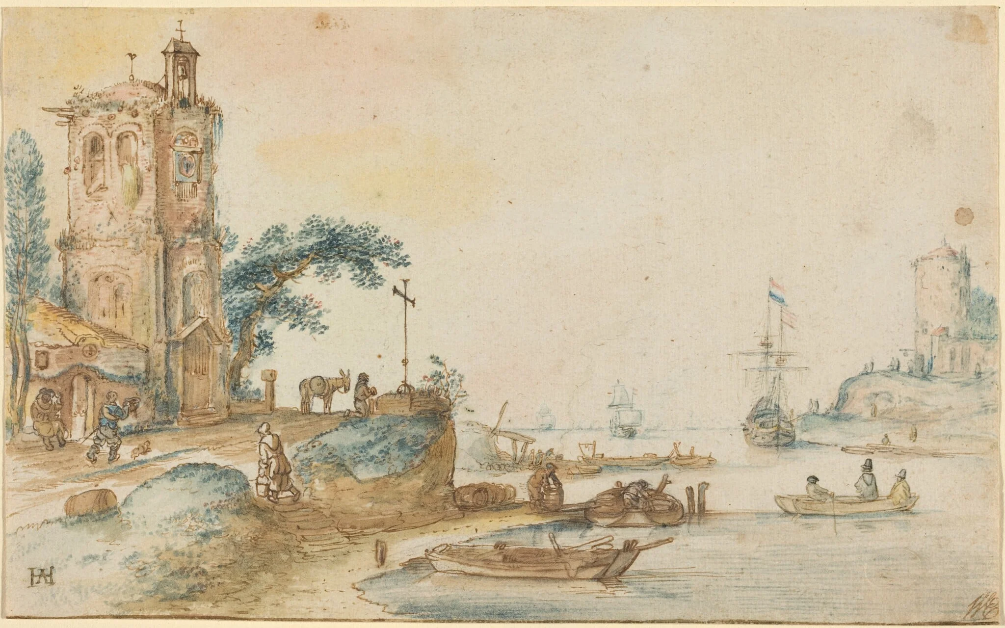 Scene with a Tower to the Left, by Hendrick Avercamp, chalk, 1620