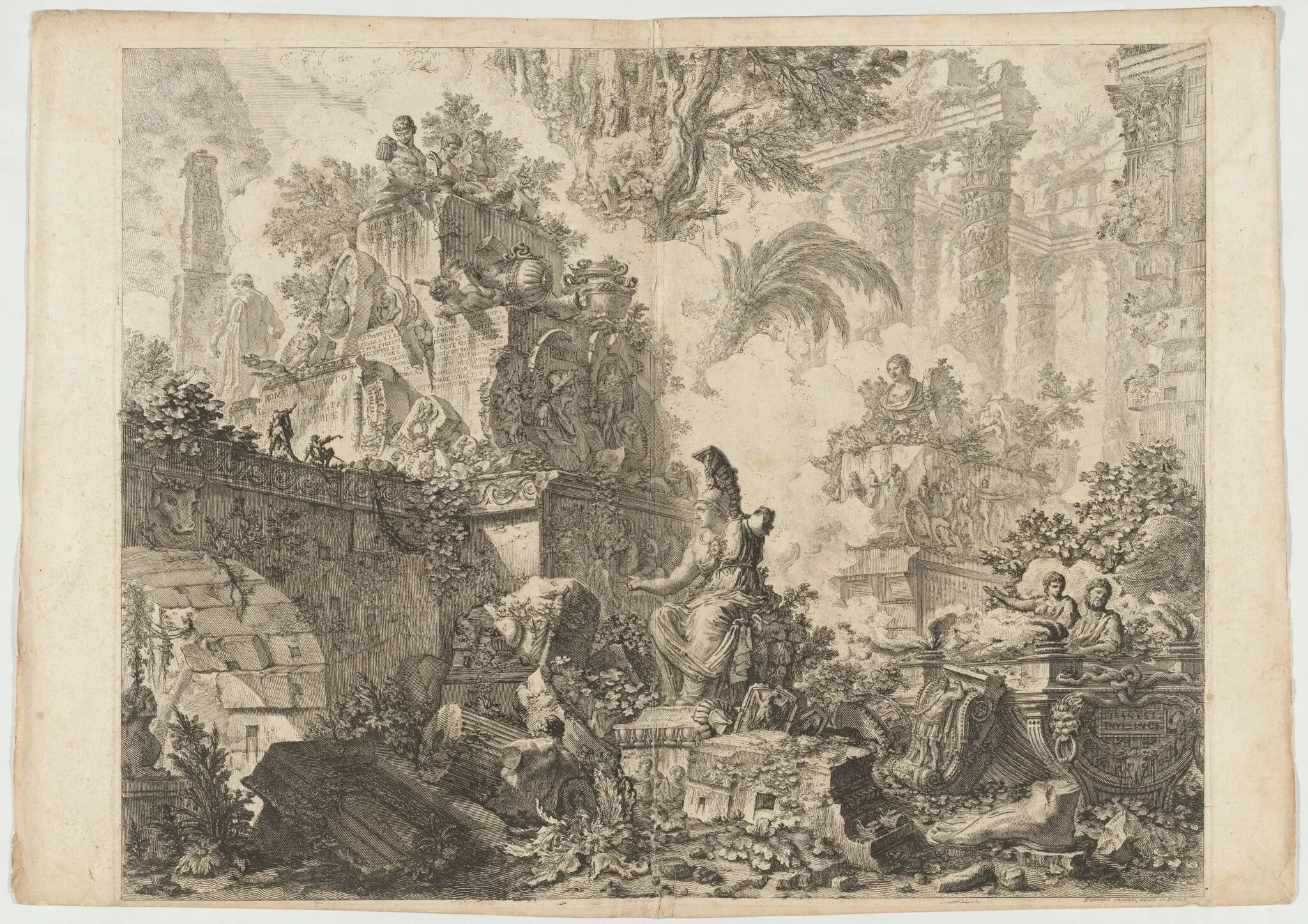 Frontispiece, with Statue of Minerva, by Giovanni Battista Piranesi, ink, 1748