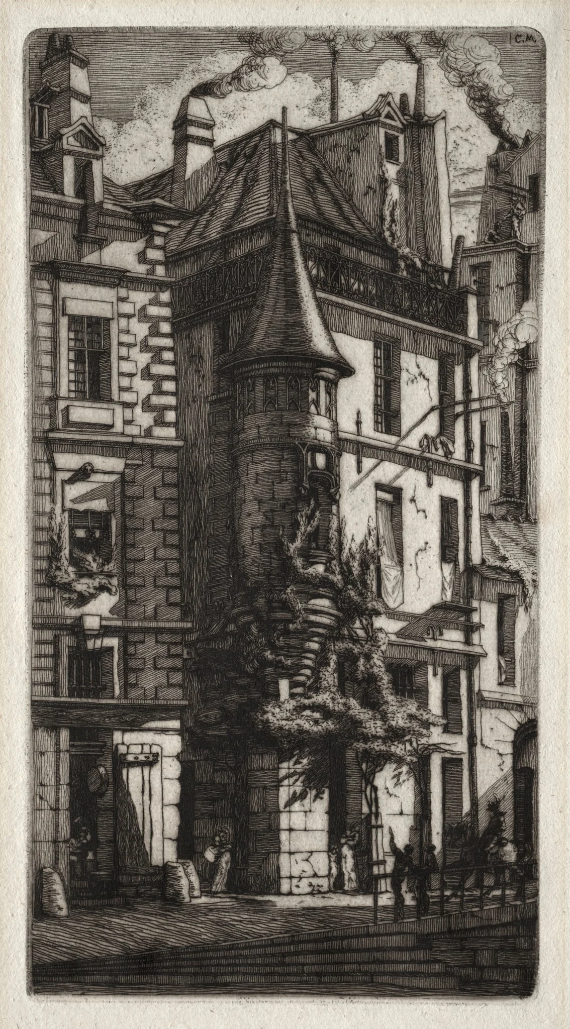 Etchings of Paris:  House with a Turret, Weavers' Street, by Charles Meryon, 1852