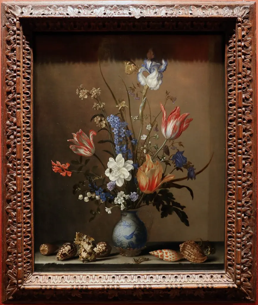 flowers in a wan-li vase, with shells