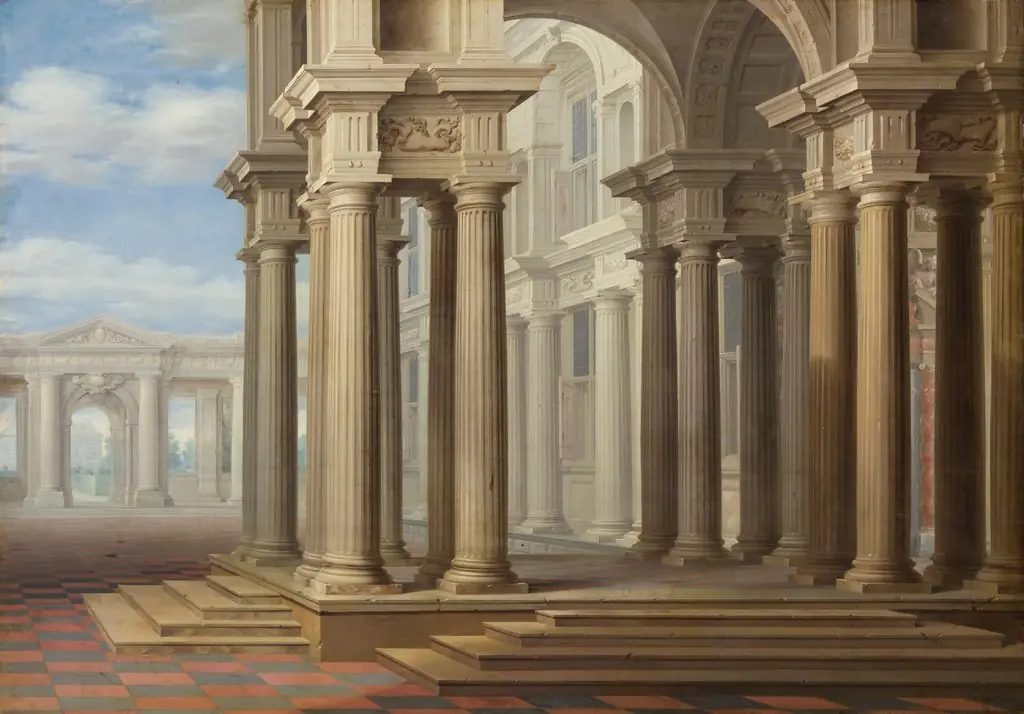 Fantasy architecture with steps and columns