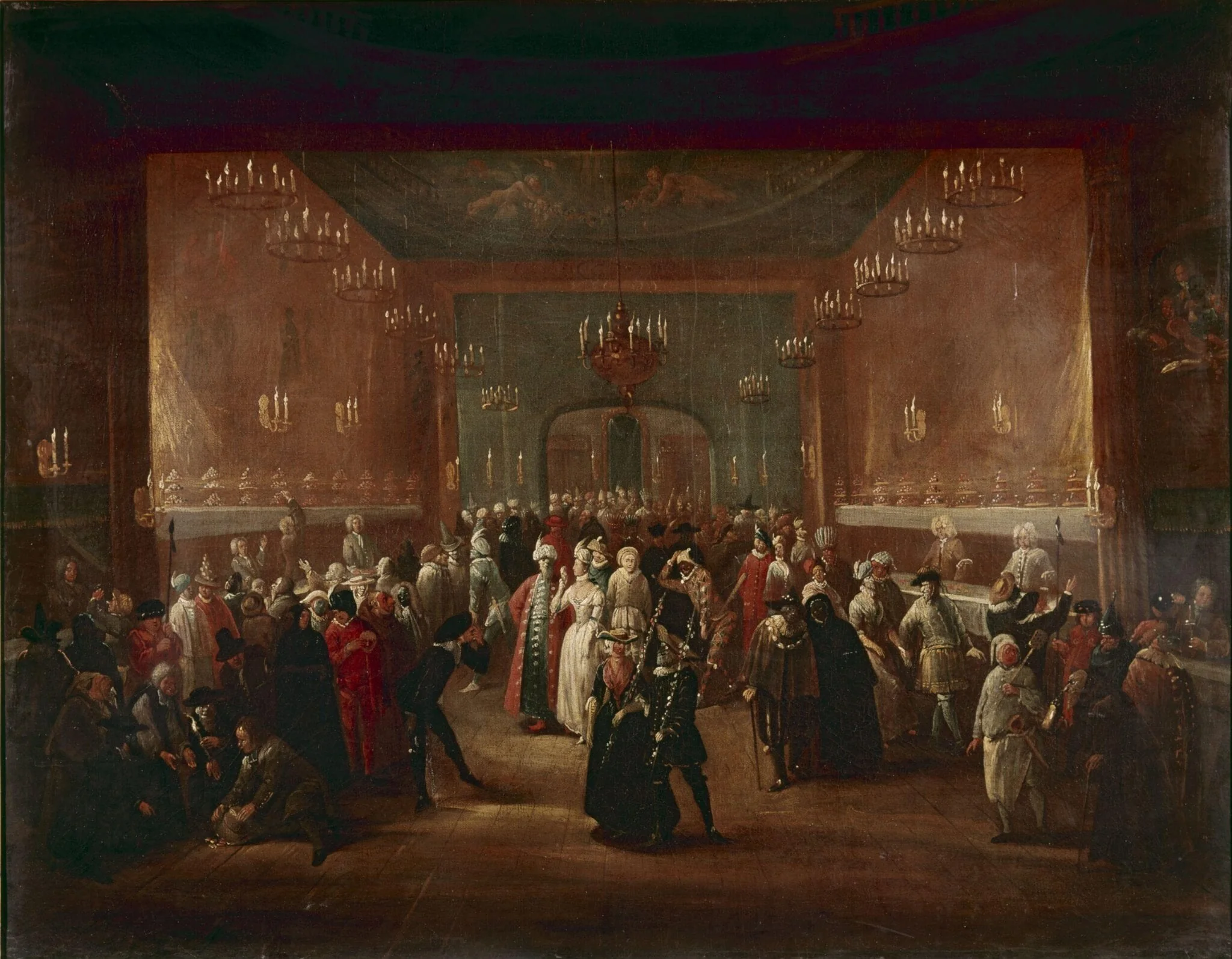 A Masquerade at the King's Theatre, Haymarket, by Giuseppi Grisoni, paint, 1724