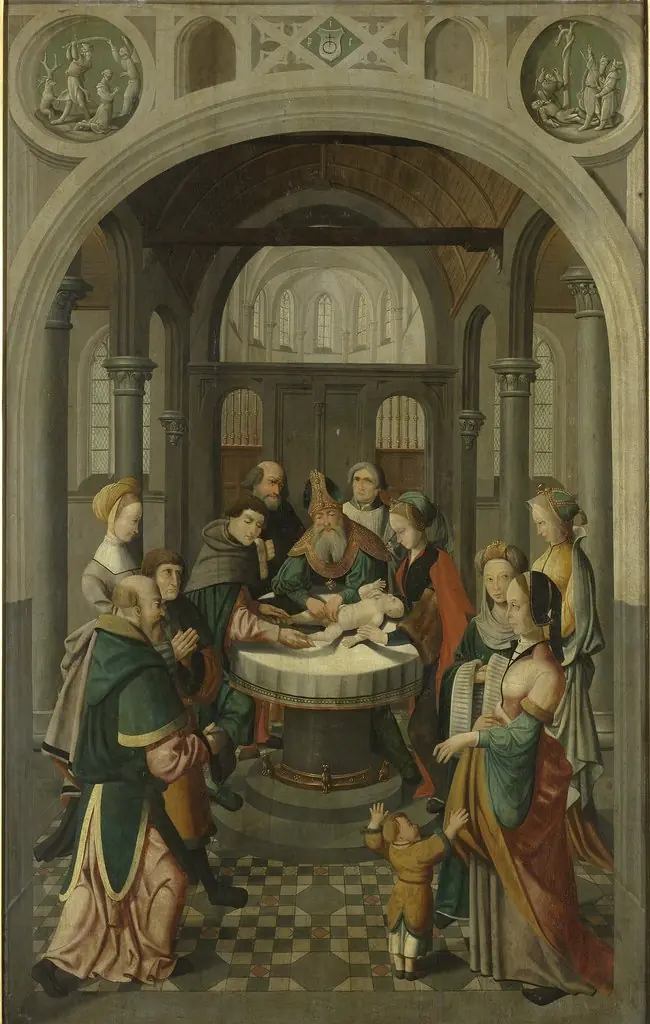 Panel of an altarpiece with the Circumcision (inner wing) and the Resurrection (outer wing)