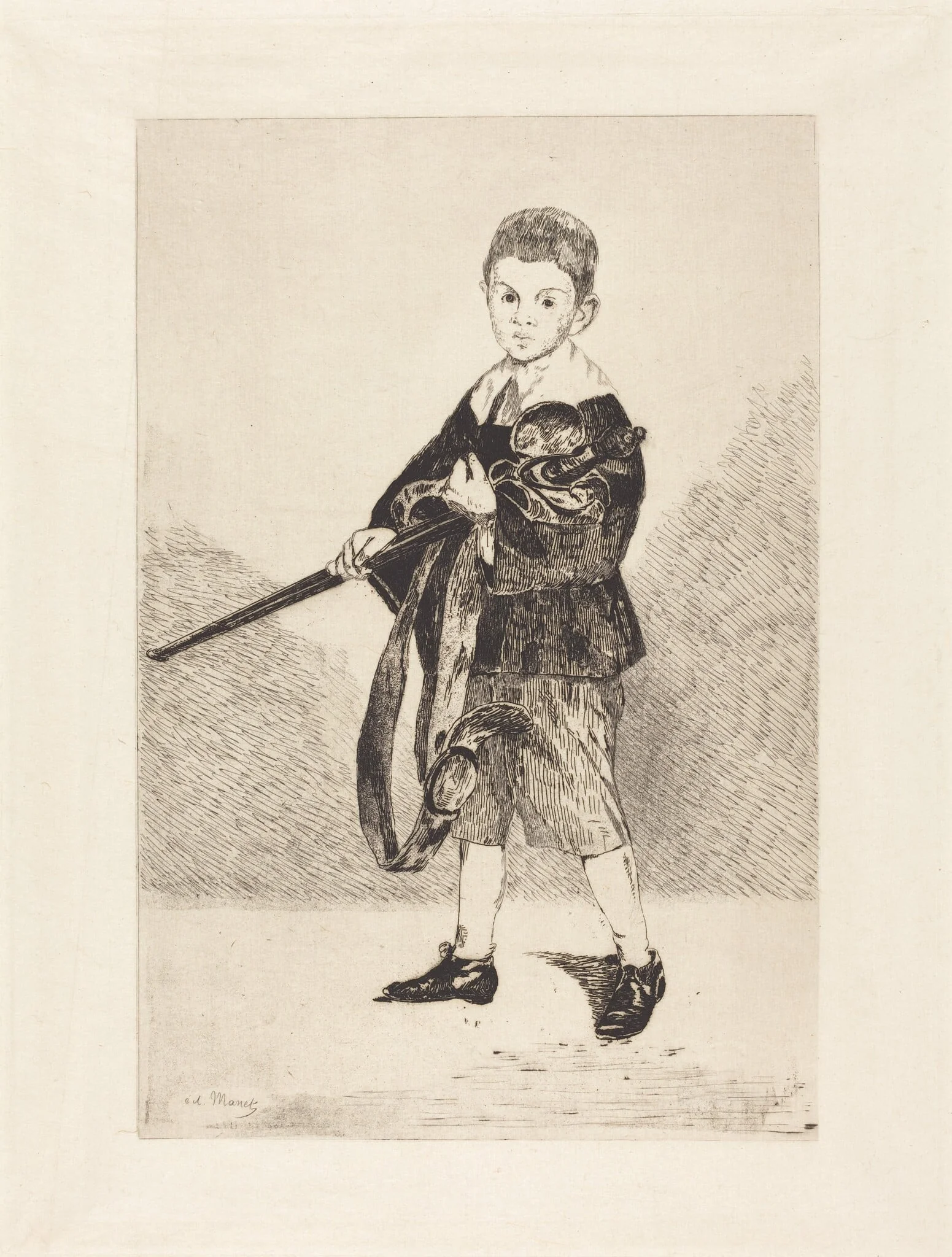 Child with Sword, Turned to the Left (L'Enfant à l'épée, tourné à gauche), by Edouard Manet, ink, 1862