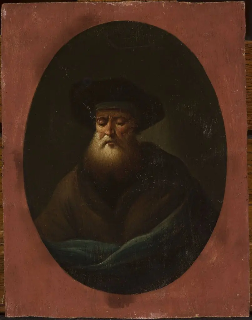 Old man with blue fabric