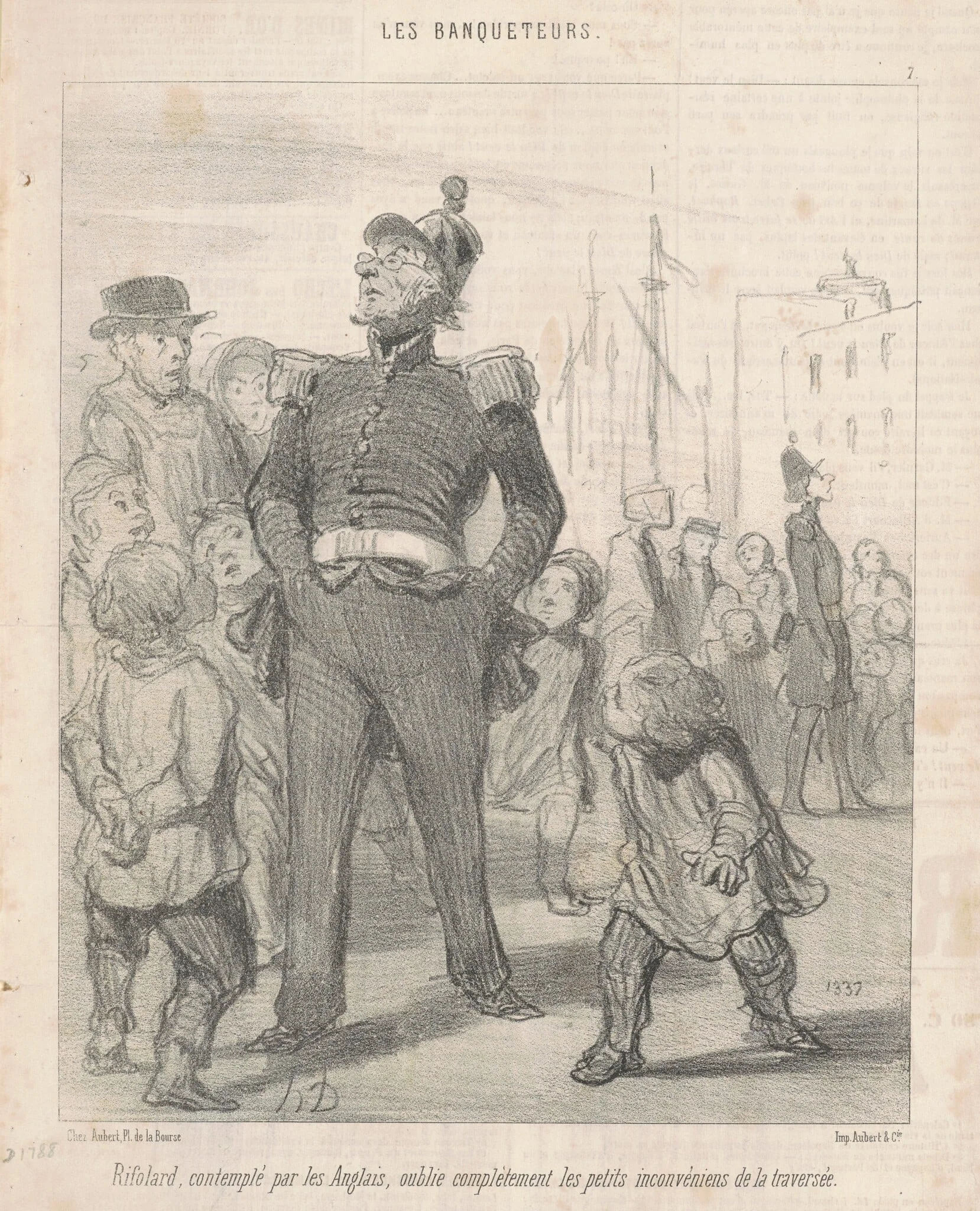 Rifolard ... oublie ... les inconvénients de la traversée, by Honoré Daumier, ink, 1849