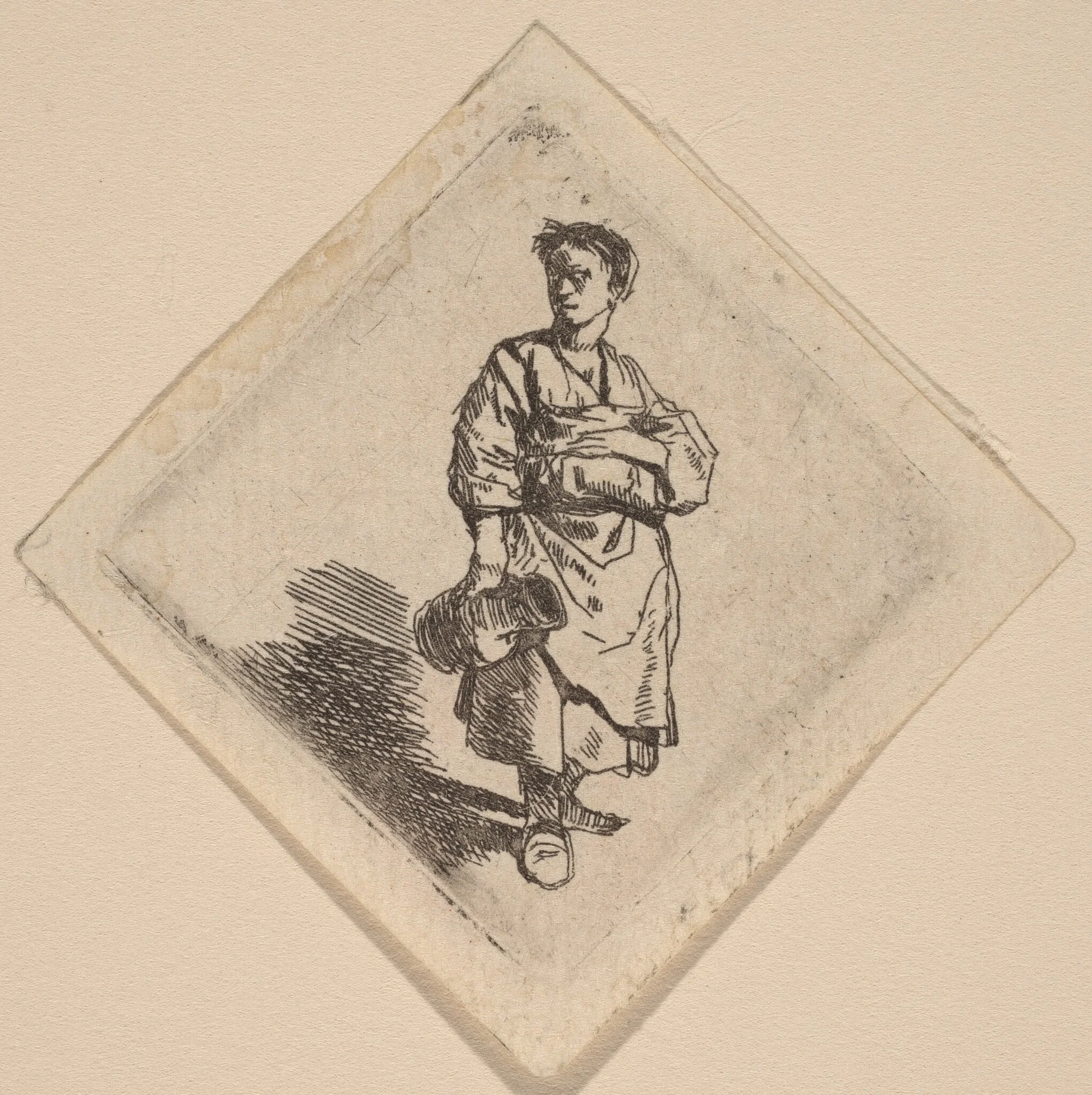 The Woman with the Jug, Standing, by Cornelis Pietersz Bega, ink, 1648