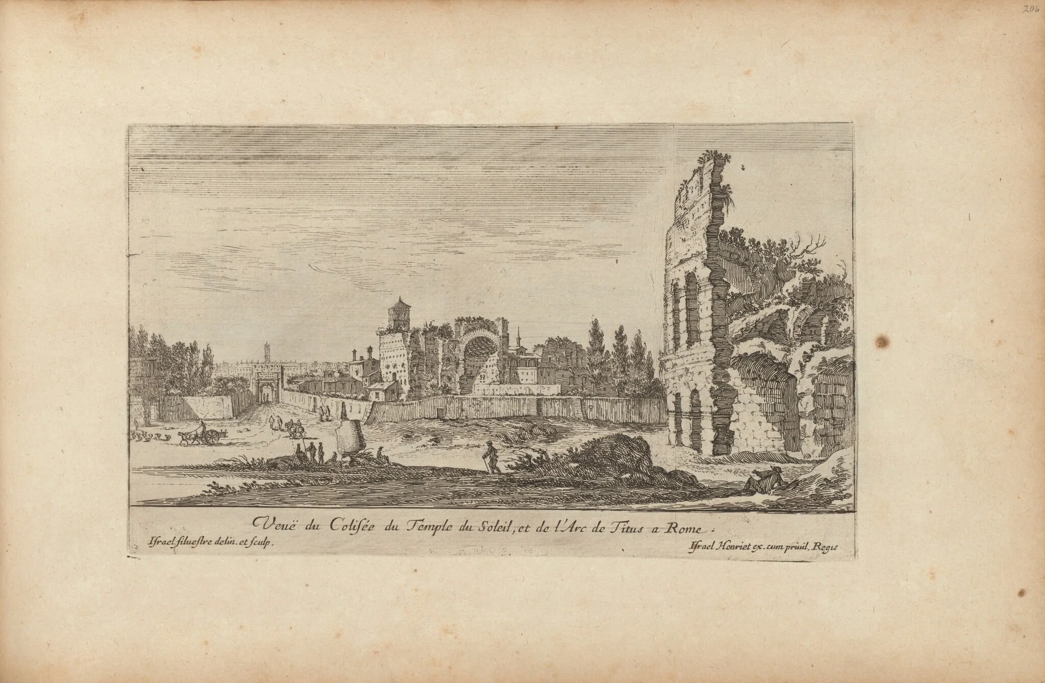 Veuë du Colisée du Temple du Soleil, et de l'Arc de Titus a Rome, by Israël Silvestre, ink, 1650