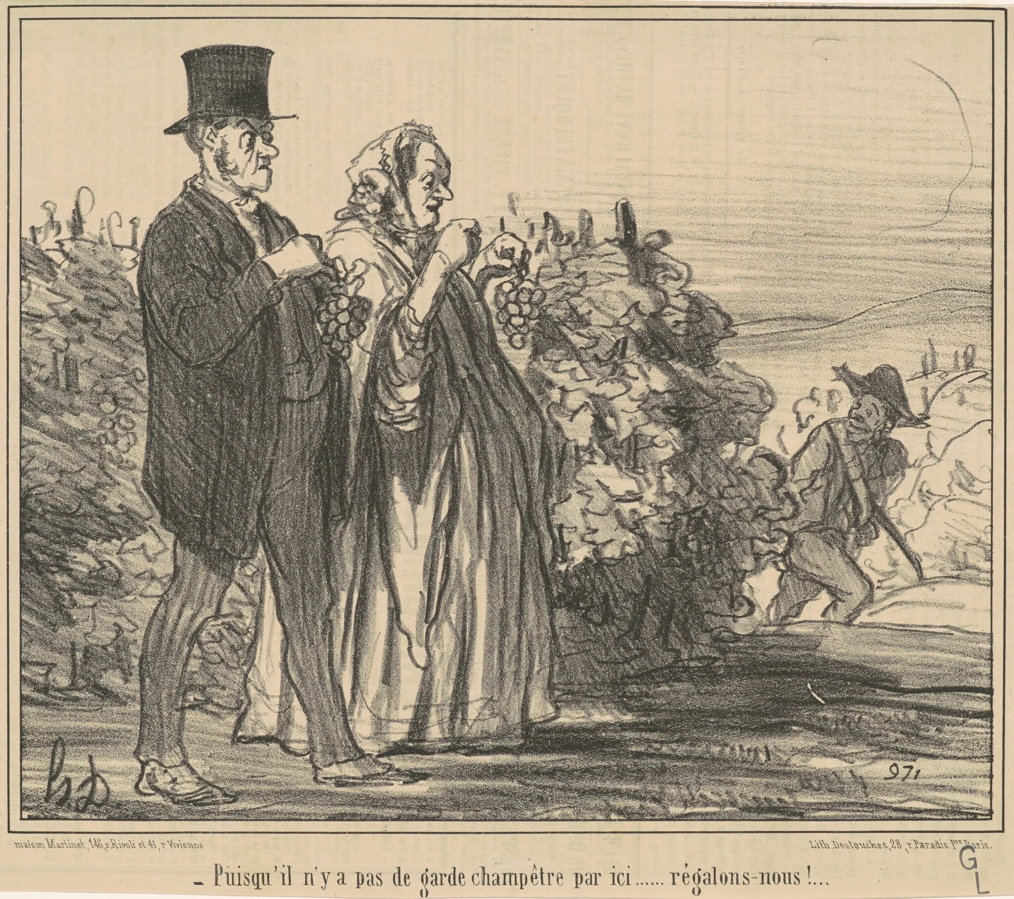 Puisqu'il n'y a pas de garde champêtre ..., by Honoré Daumier, ink, 1856