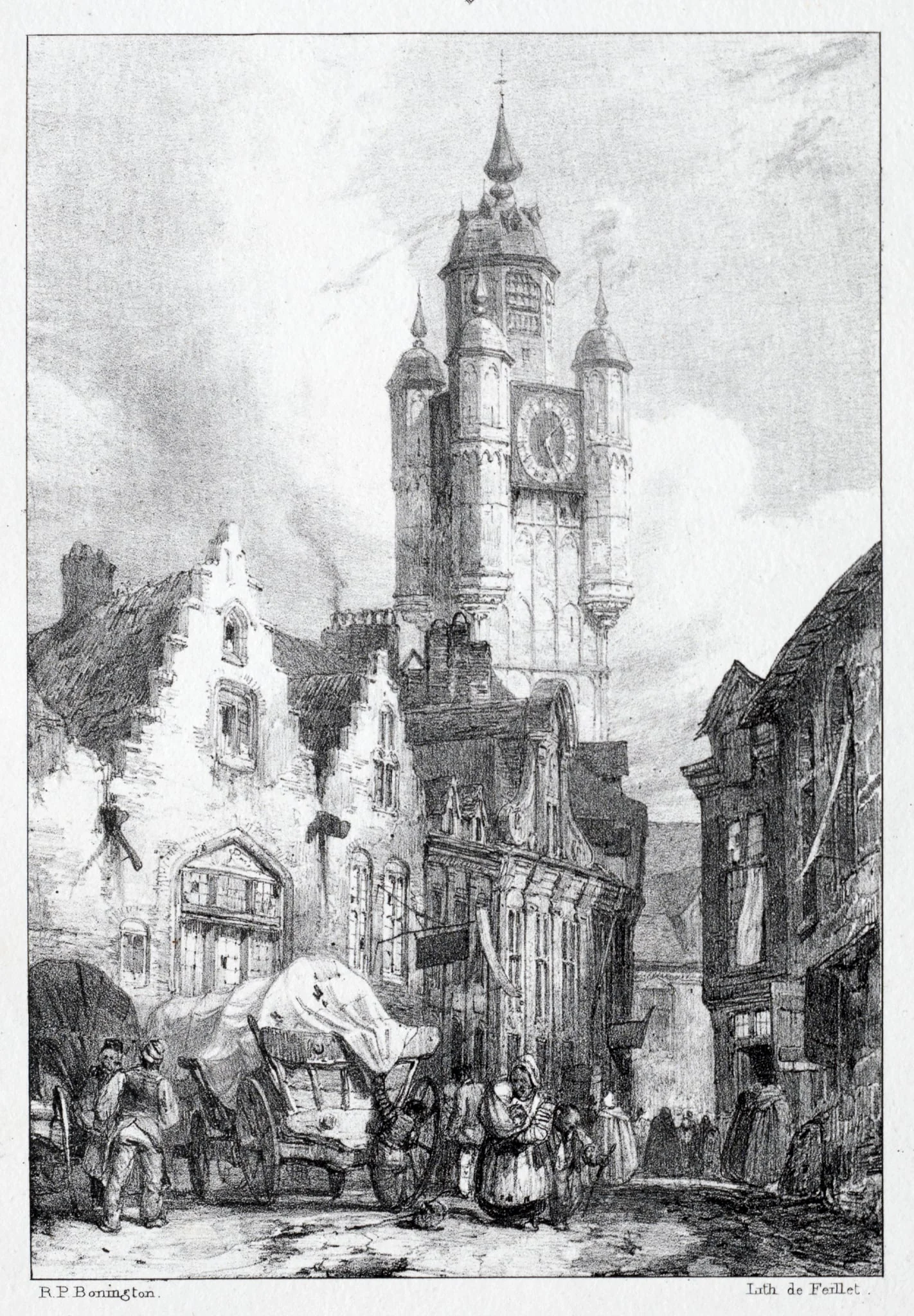 Bergues:  La Tour du marché, by Richard Parkes Bonington, 1824