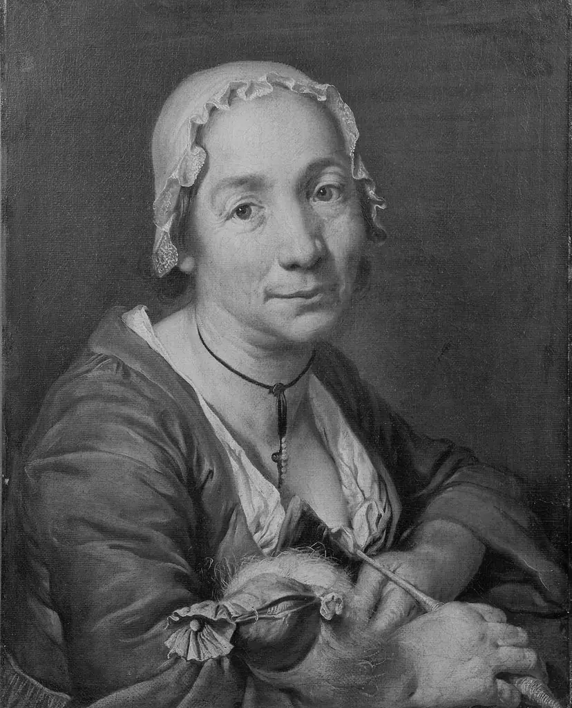 Woman Holding Flax and a Spindle