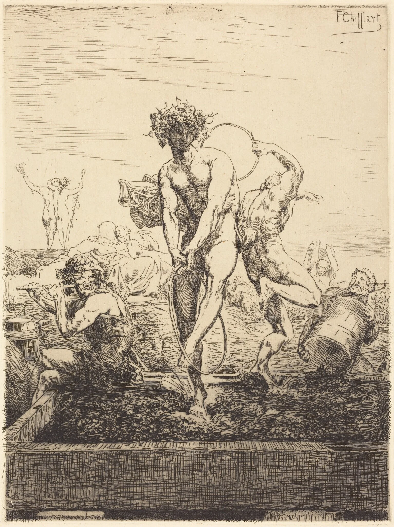 Grape Harvest, by François-Nicolas Chifflart, ink, 1863