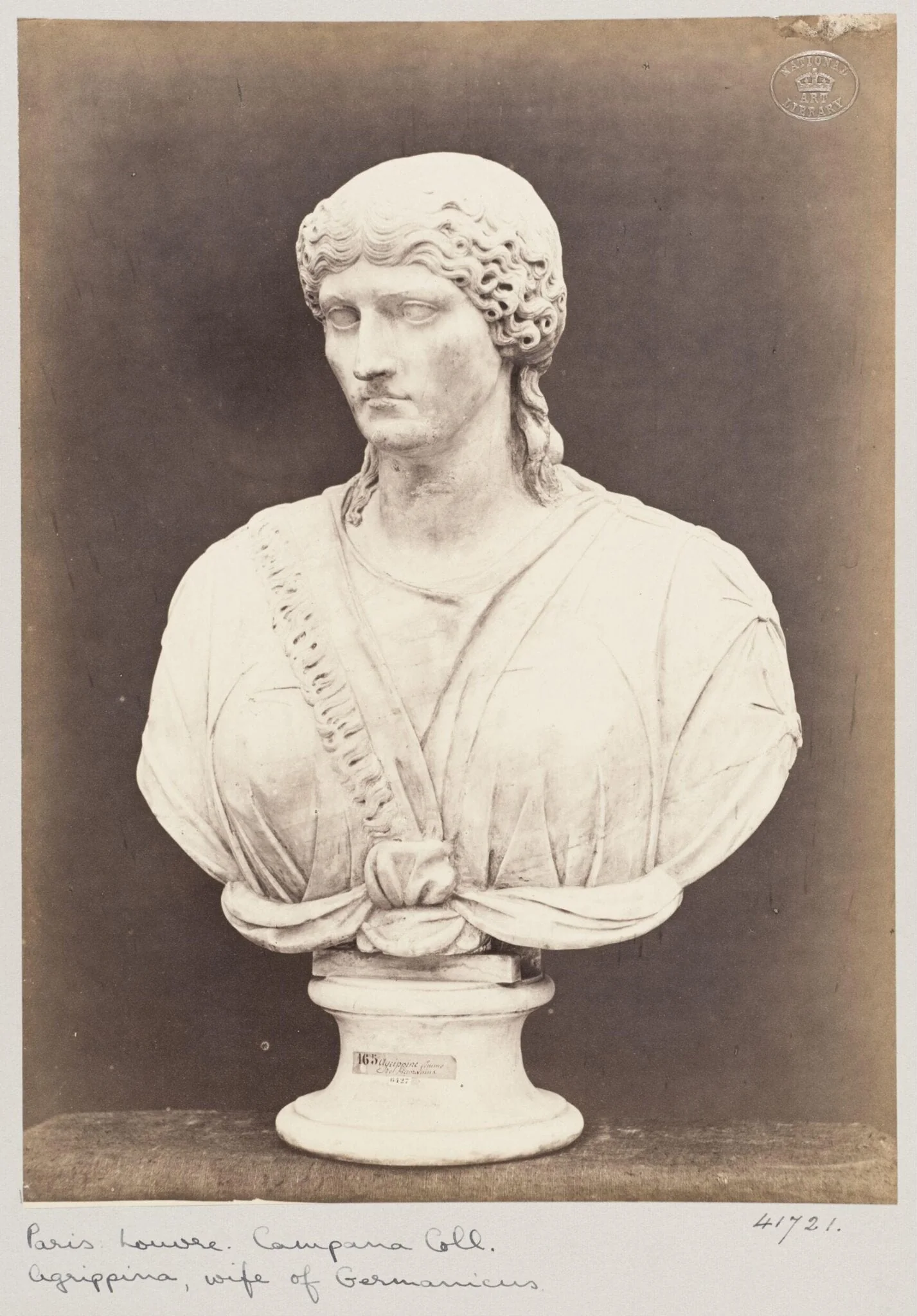 Marble bust of Agrippina, wife of Germanicus, by Louise Laffon, photographic, 1864
