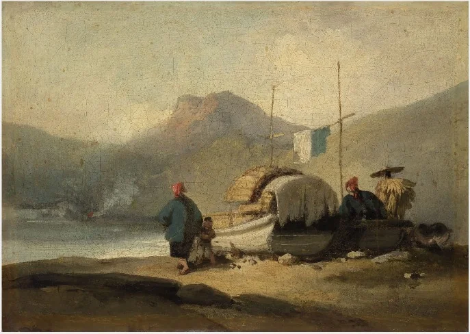 Chinese Scene, Boats by Lake