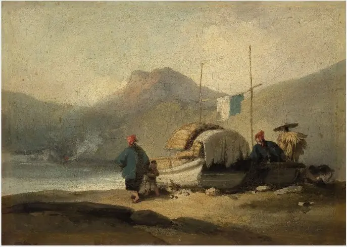 Chinese Scene, Boats by Lake