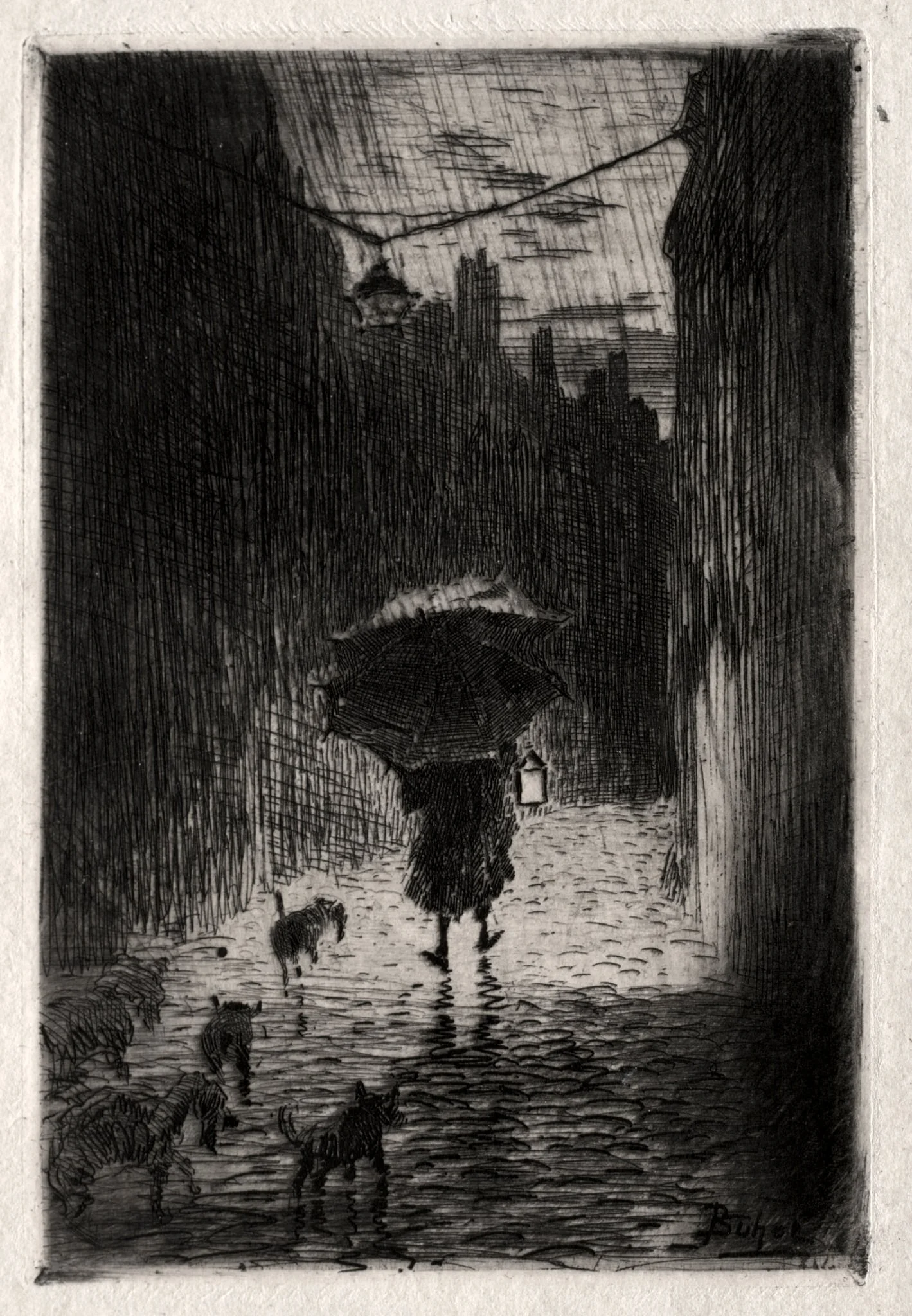 Rain and Umbrella, by Félix-Hilaire Buhot, 1875