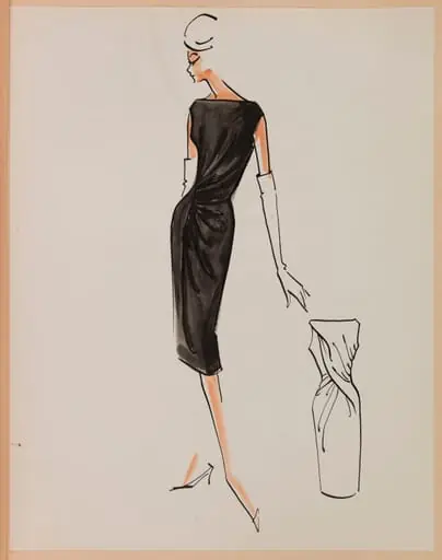 Robe noireà encolure bateau et plissée sur une hanche