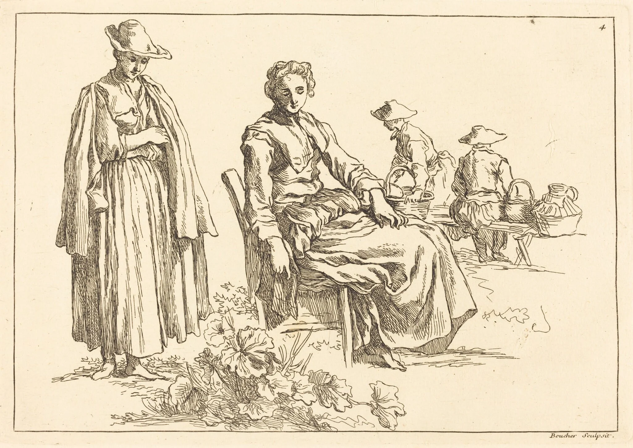 Figures in a Landscape, by François Boucher, ink, 1735