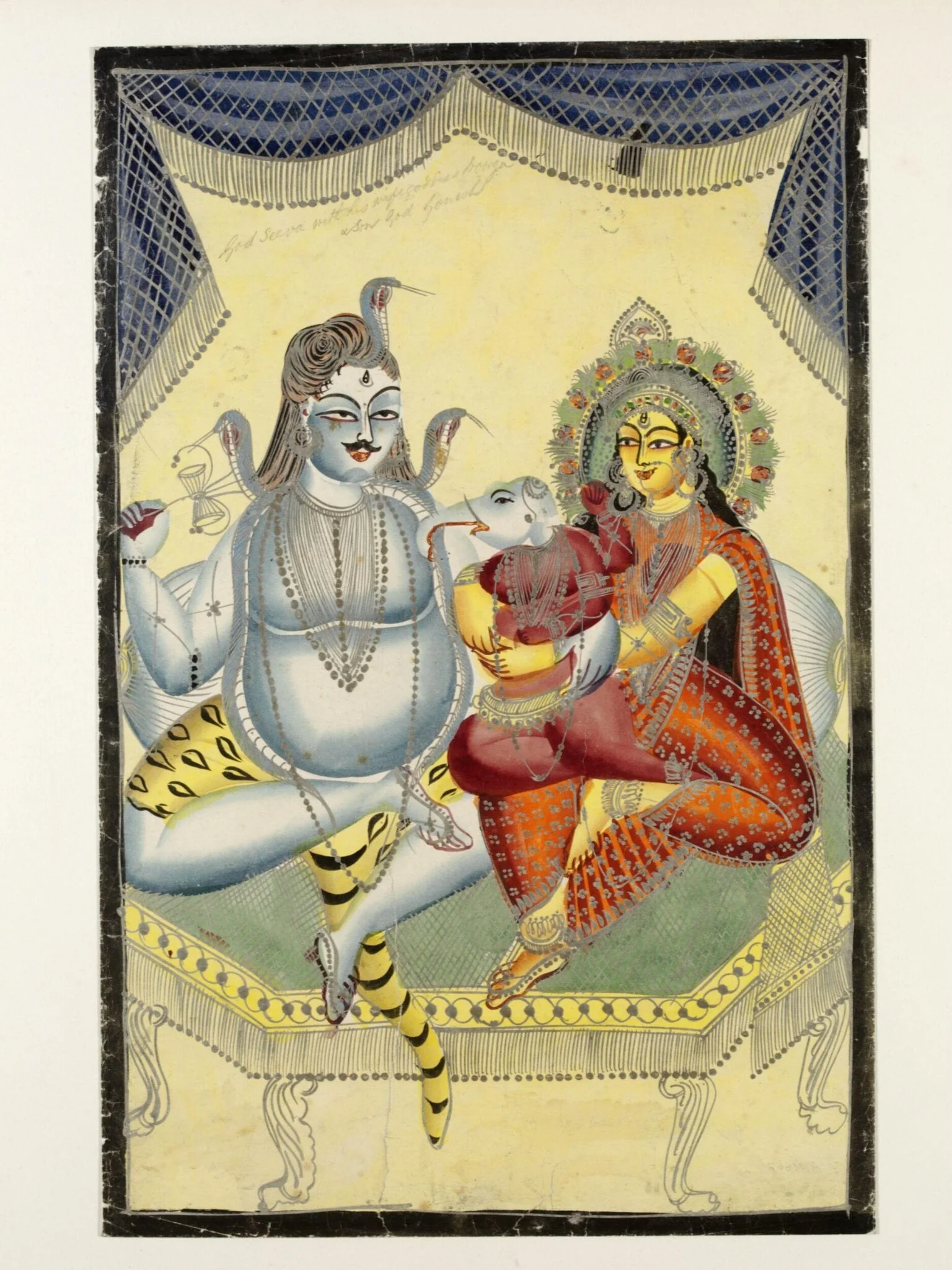 Shiva and Parvati with Ganesha, by Unknown, paint, 1860