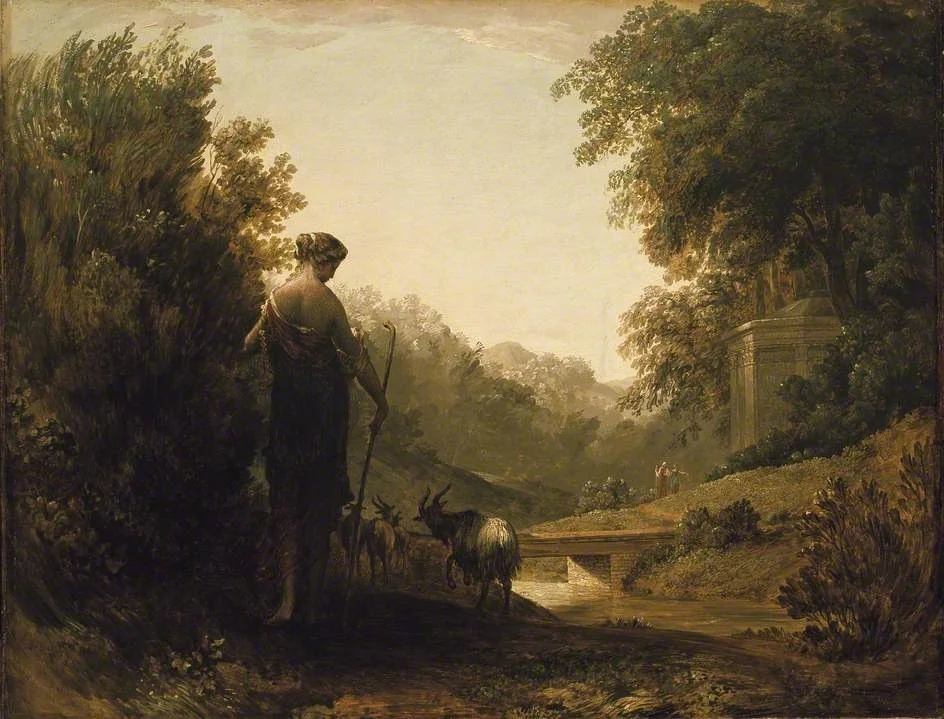 Classical Landscape with a Goatherd, by Edward Calvert, oil, 1849