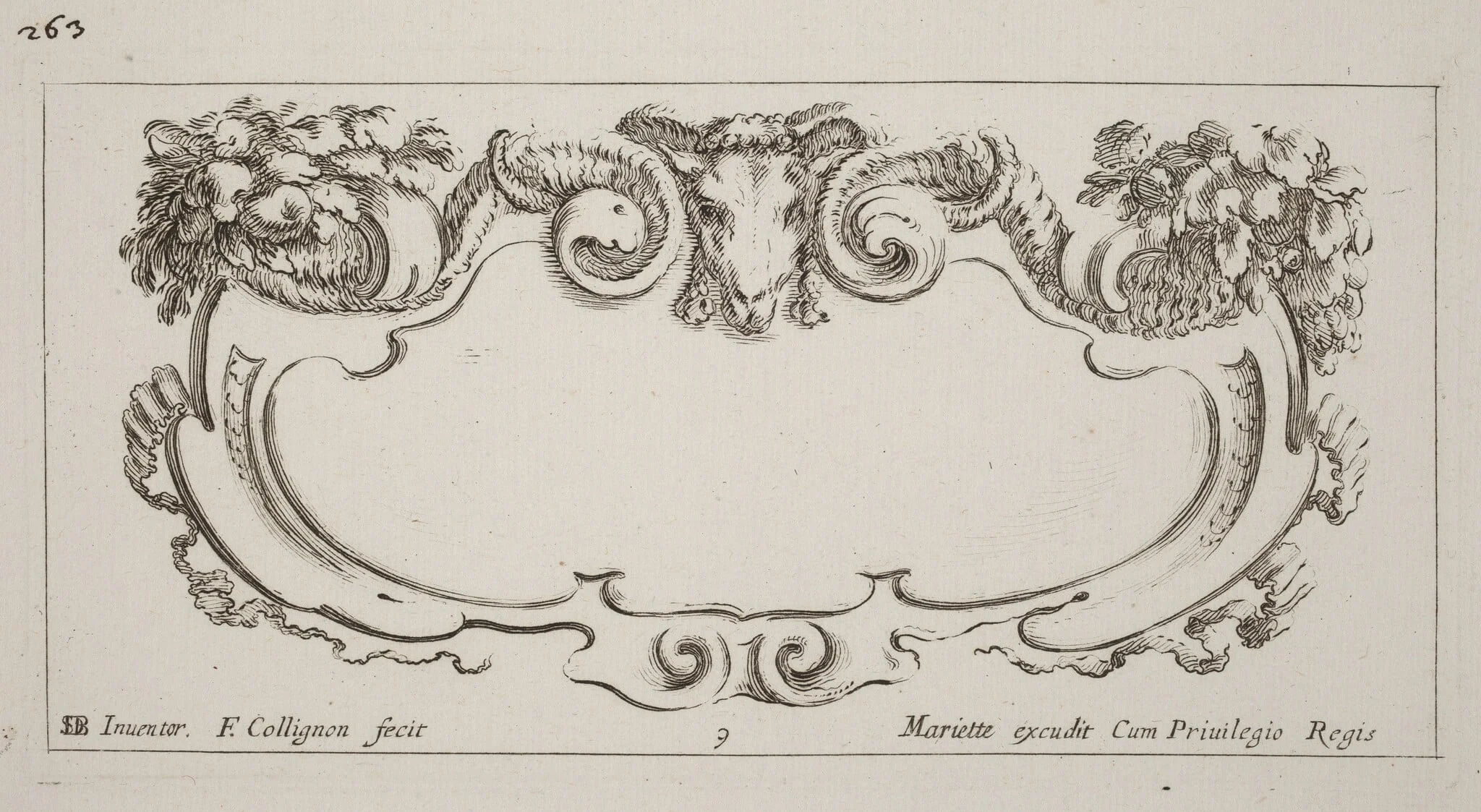 Cartouche, by François Collignon, ink, 1646