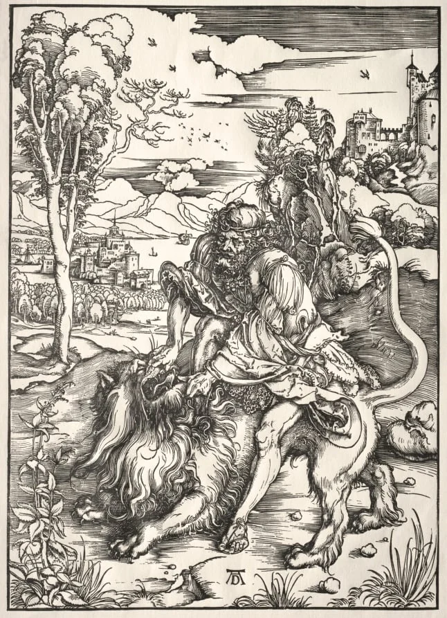 Samson and the Lion, by Albrecht Dürer, 1498