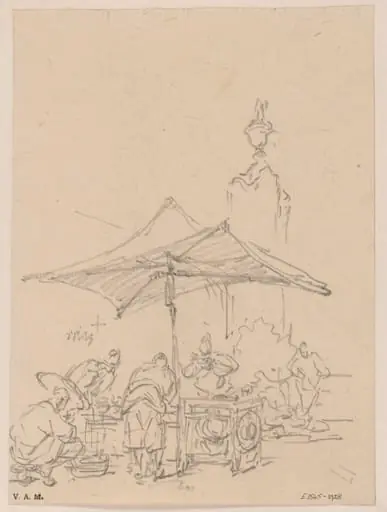 Chinese figures at a food stall