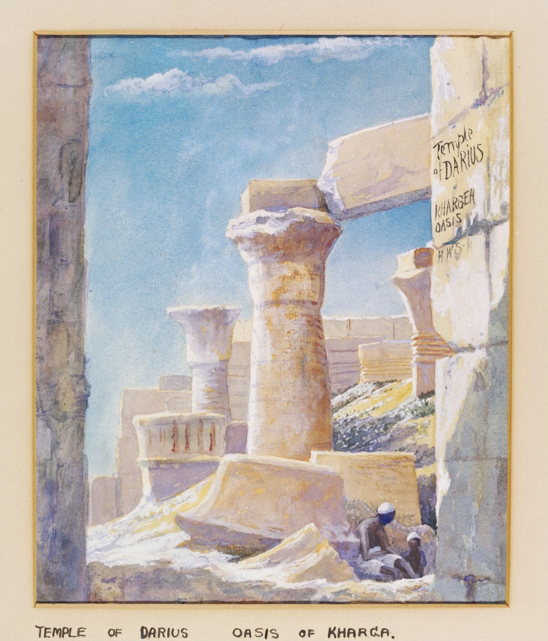 Temple of Darius Khargeh Oasis, by Heywood Walter Seton- Karr, watercolor, 1907