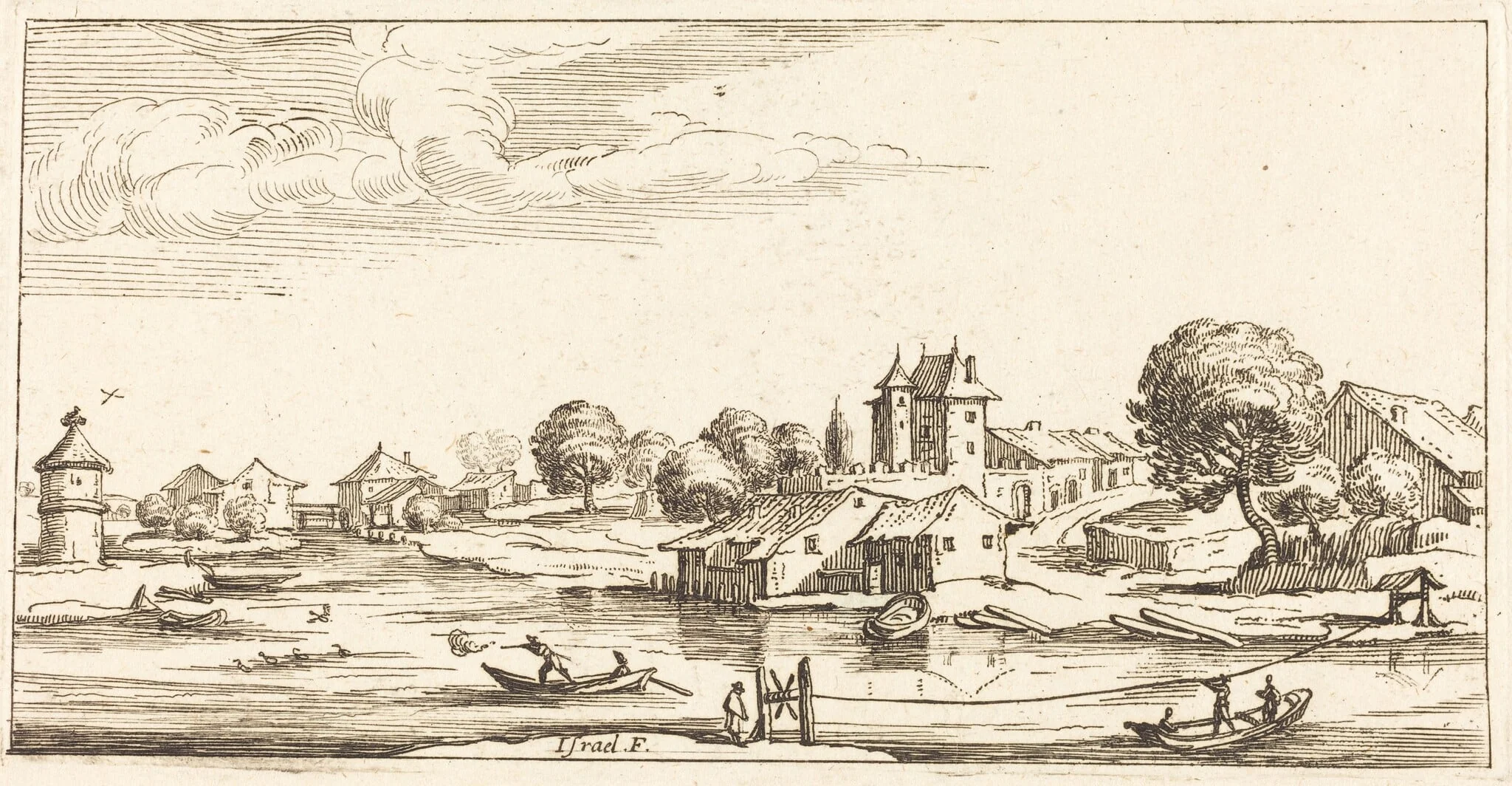 Landscape, by French 17th Century, ink, 1635