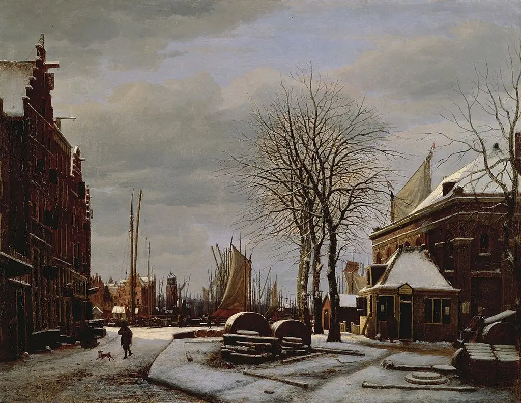 Slijpsteenmarkt (Whetstone Market) in Amsterdam with the Building 'Het Zeerecht' in Winter (The Slypsteenen at Amsterdam)