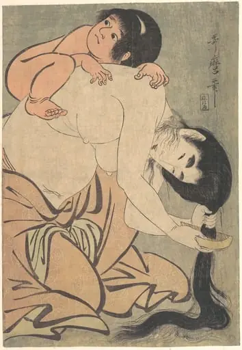 喜多川歌麿画  山姥と金太郎 |Yamauba Combing Her Hair with Kintarō