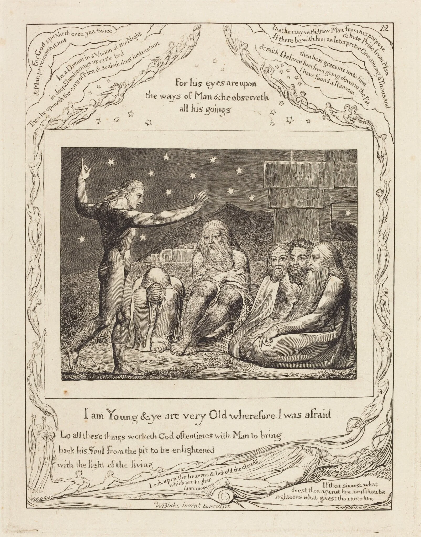 The Wrath of Elihu, by William Blake, ink, 1825