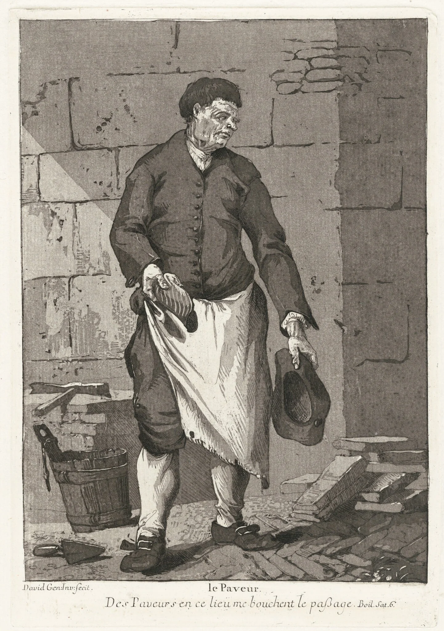 Le Paveur (The Road Paver), by Giovanni David, ink, 1775